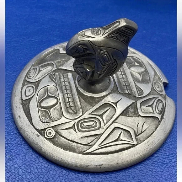 BOMA Other - *Final Price* BOMA Inuit Glass Tiny Sugar Jar Fine Pewter Totem Lid & Spoon GUC